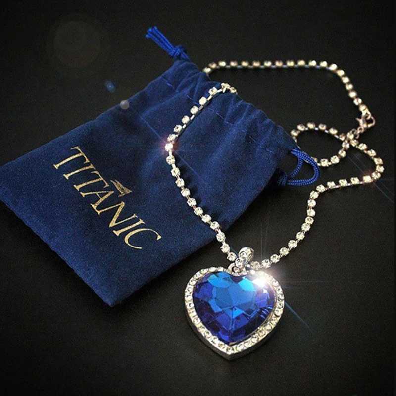 Titanic of Ocean Blue Love Forr Pendant Necklace + Velvet Bag W250712