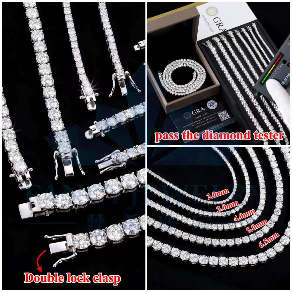 CHEAPEST in HISTORY Large Stock Moissanite Tennis Chain Necklace Bracelet 2MM 3MM Hip Hop Iced Out Jewelry Moissanite Chains