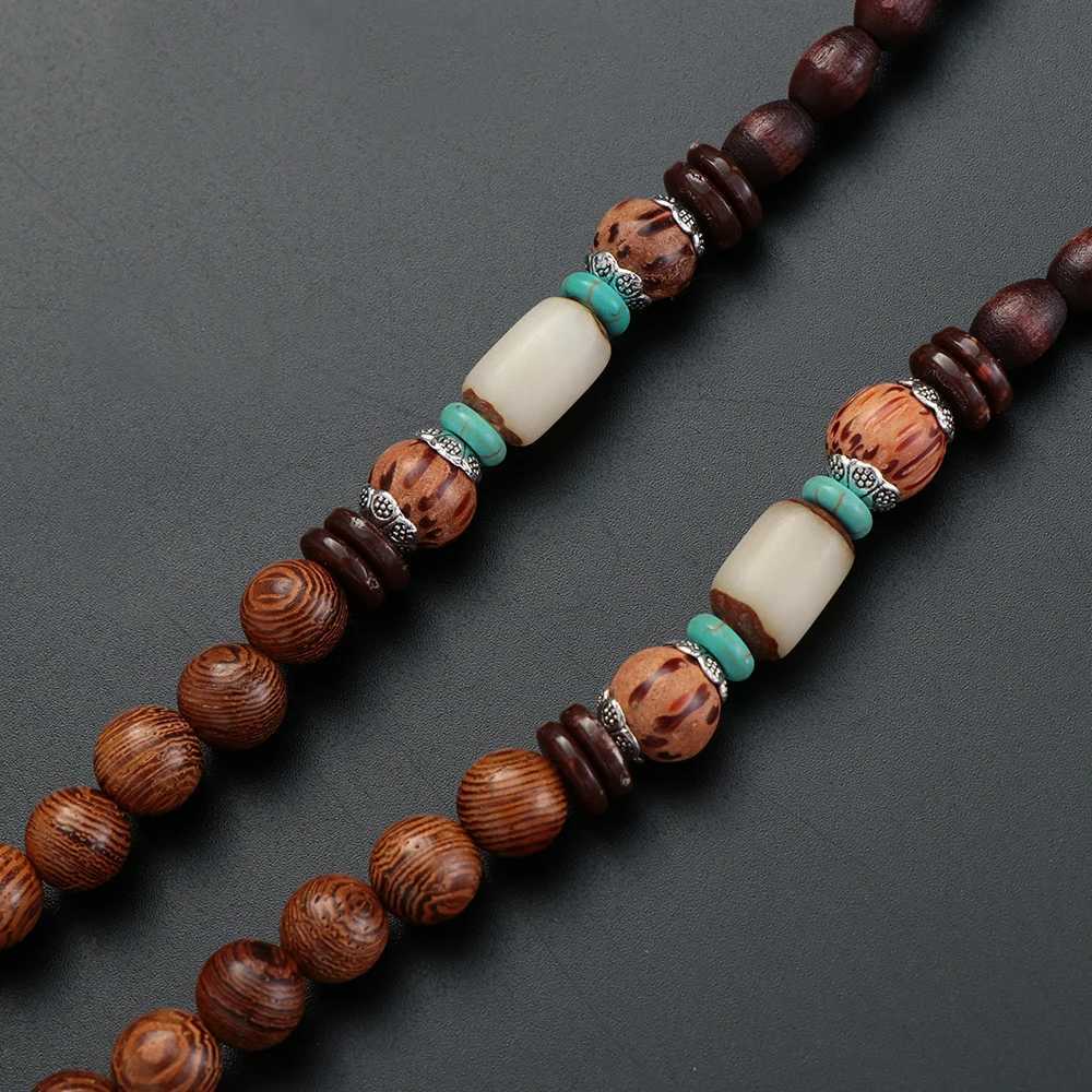 Unisex Handmade Nepal Buddhist Mala Wood Beads Pendant Necklace Boho Style Ethnic Long Pendant Mens Lucky Jewelry W250712