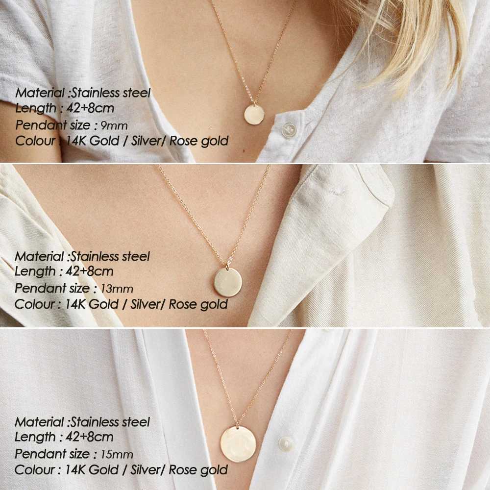 Anco Wens Simp Round Pendant Necklace Stainless Steel Clavicle Necklace Long Chain Fashion Jewelry Statement Girls Gift W250712