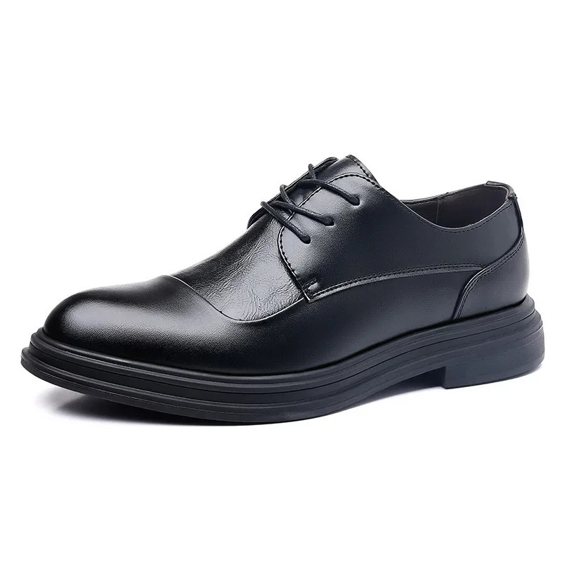 Black Leather Shoes for Men Wed Dress Shoe Lace Up Casual Business Oxfords Point Toe Office Formal Shoes for Male 250712