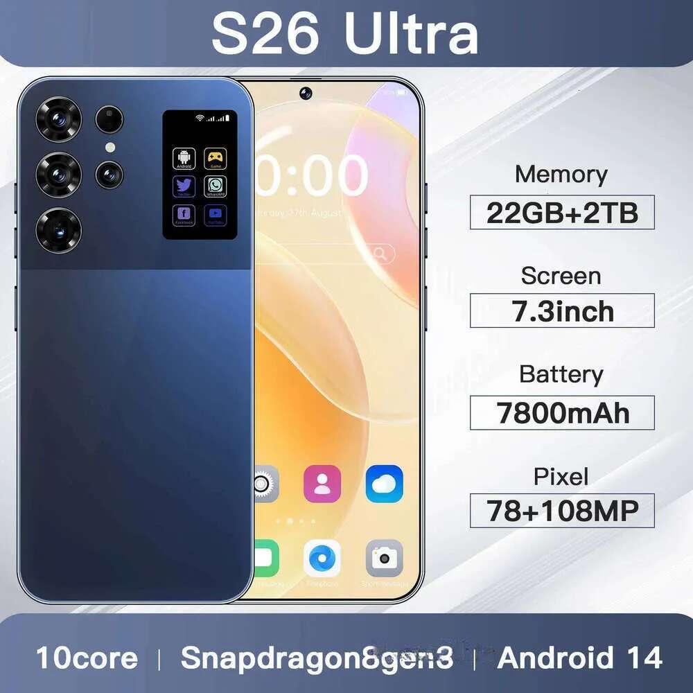 2025 New S26 Ultra Smartphone 5G 7.3 Inch 22G+2T Dual SIM Android14 48Mp + 72Mp 8000Mah Global Editionphone Gaming Phone