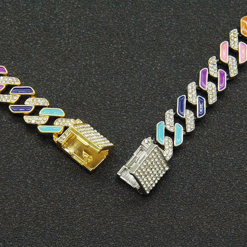 Luxury Jewelry Designer Jewelry Men's Creative Personality New Full Diamond Colorful Oil Drop Splicing Chain Necklace European And American Hip C