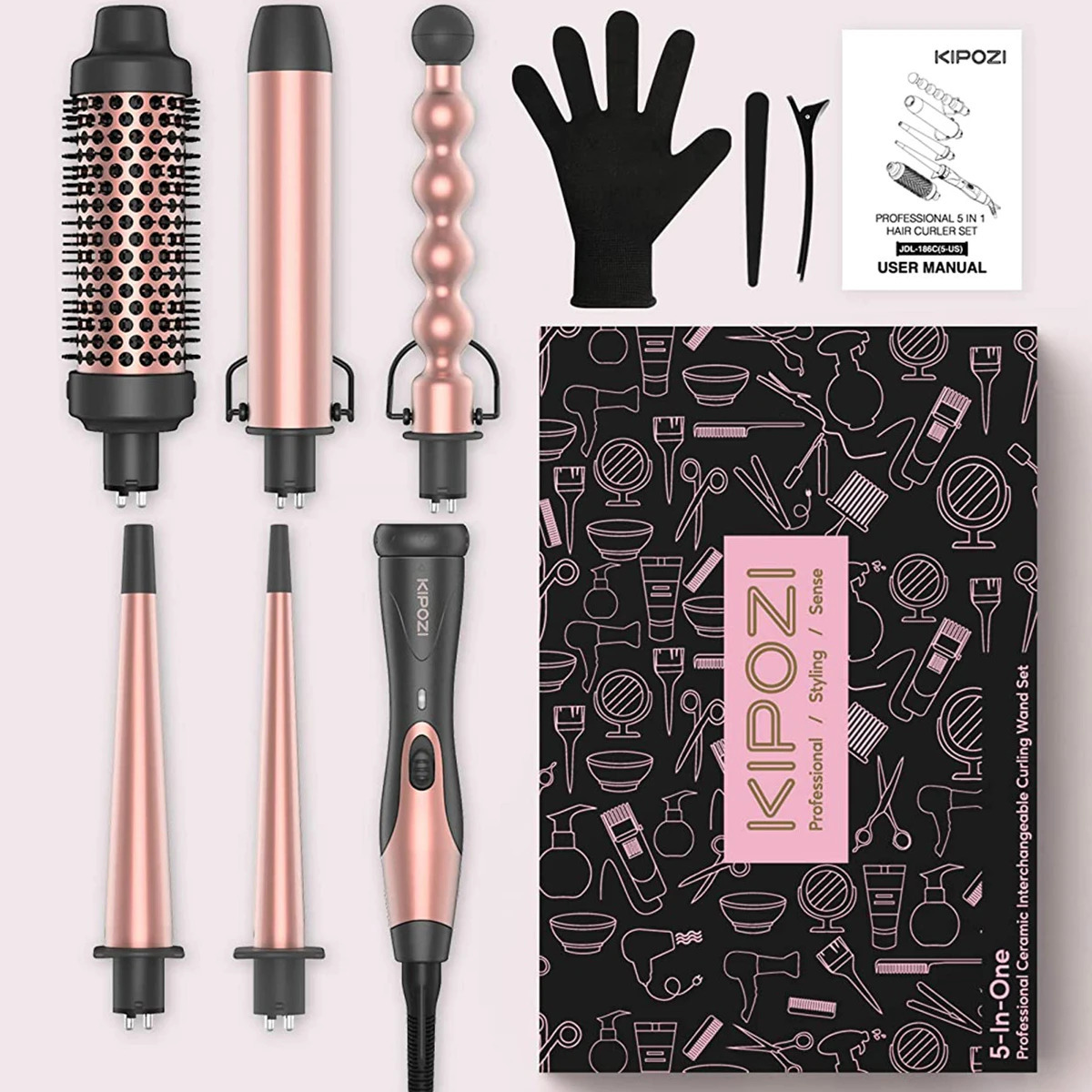 KIPOZI Professional Curling Iron 5-in-1 Hair Tools Instant Heating Electric Curling Iron Air Brush Ceramic Barrels for Woman 250712