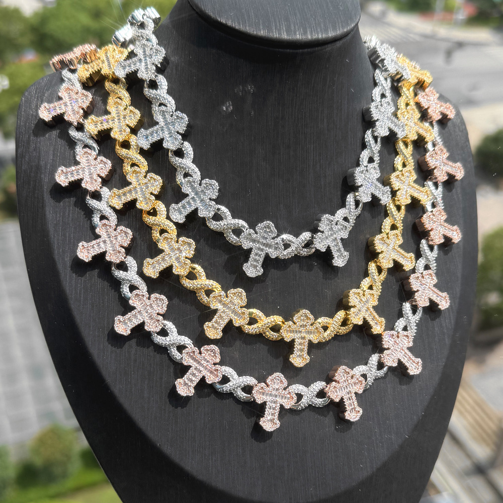 Luxury Jewelry Designer Jewelry European And American Cross-border Hip-hop 8-shape Chain Zircon Men's Cross Necklace High-end Versatile Jewelry W