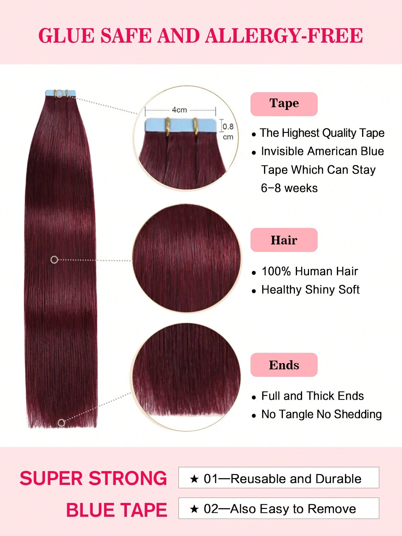 Vibeshift Tape In Hair Extensions 100% Remy Human Hair 12-24inches Straight Seamless Skin Weft Tape-in Hair Extensions 50g/Pack
