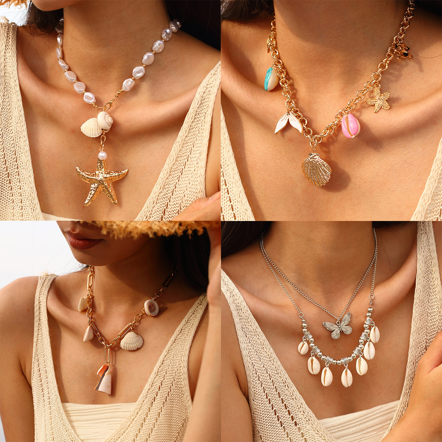 Luxury Jewelry Designer Jewelry European And American Cross-border Vintage Bohemian Pearl Shell Necklace INS Niche Design High-end Clavicle Chain