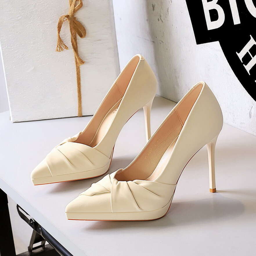 8366-2 Style Sexy Party Stiletto Super High Heels Pointed Toe Waterproof Platform Bowknot Single Women's Shoes