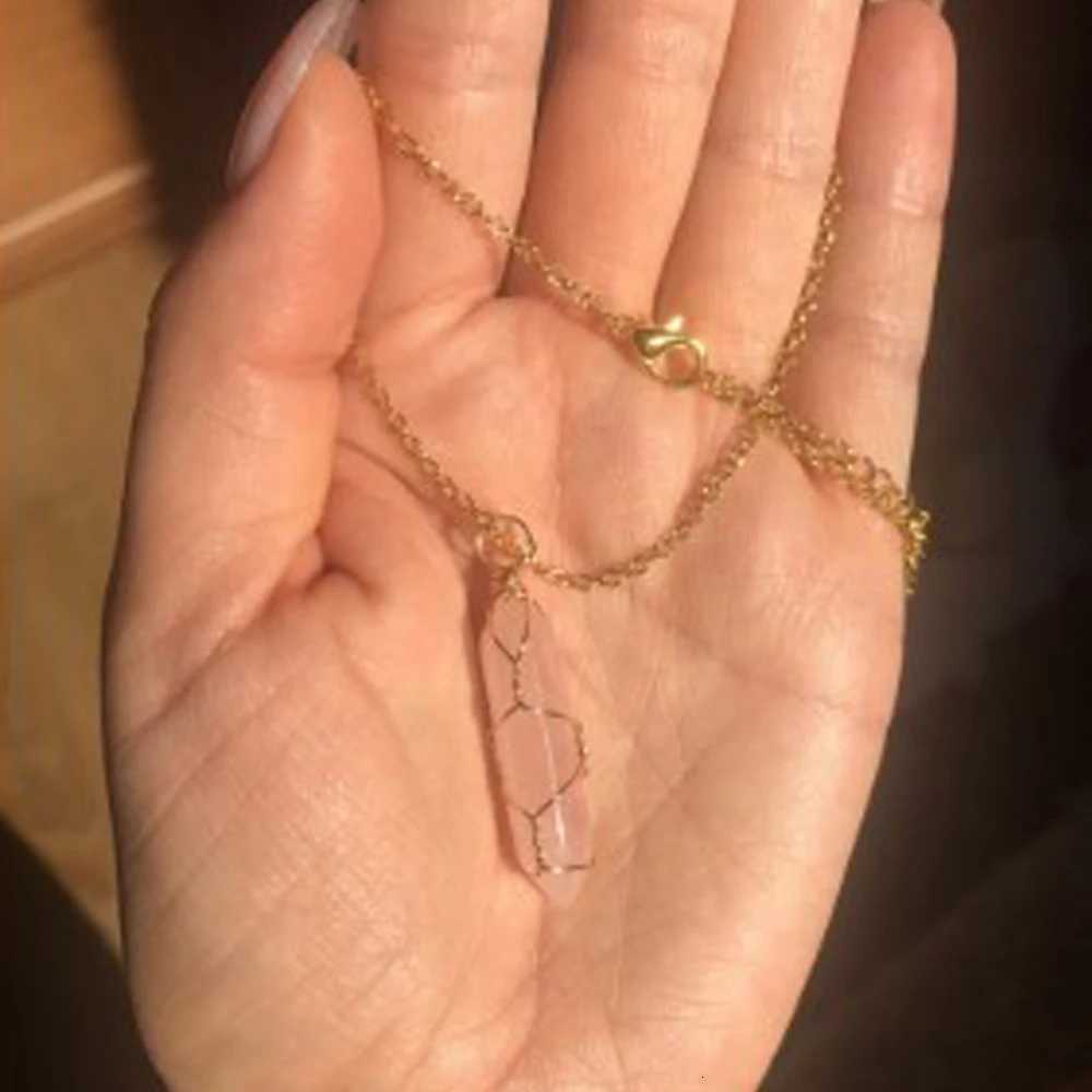Hexagonal Natural Stone Pendant Necklace for Wen Men Wire Wrap Bt Crystal Necklace Amethyst Quartz Fashion Jewelry W250712