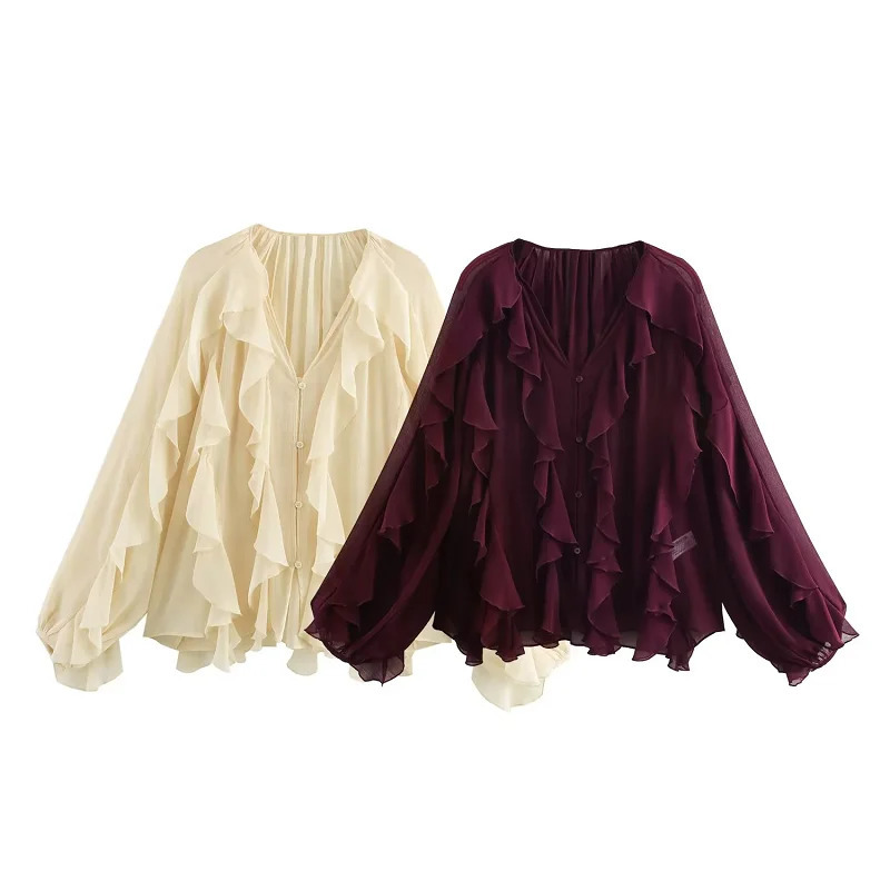 TRAF Elegant Shirts Blouses Womens Spring Long Sleeve Blouses Ladies Fashoin Casual Y2k Vintage Purple Yellow Tops 250708