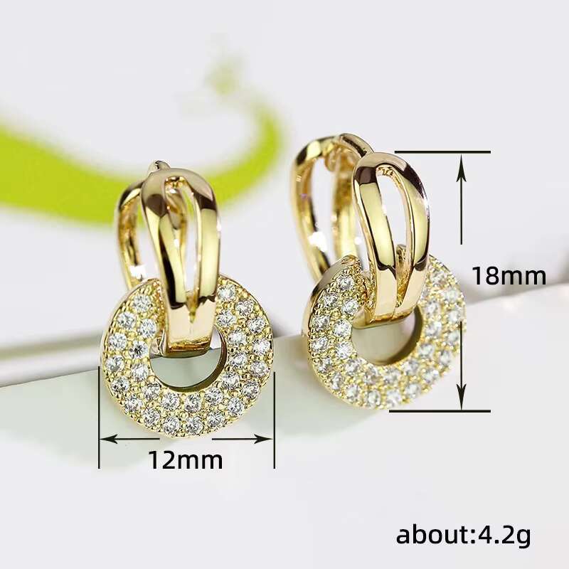 Dazzling Double Circle Linked Earrings for Luxury Women Silver Color/Gold Color Fashion Cubic Zirconia Bridal Earrings