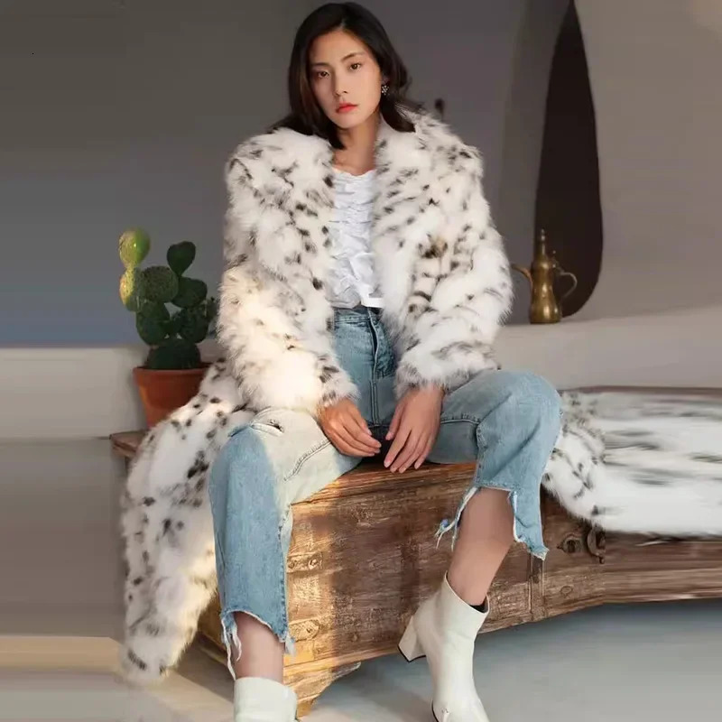 Retro Leopard Faux Fur Long Coats Women Winter Warm Thicken Open Coat Female Casual Loose Elegant Chic Street Outwear 250708