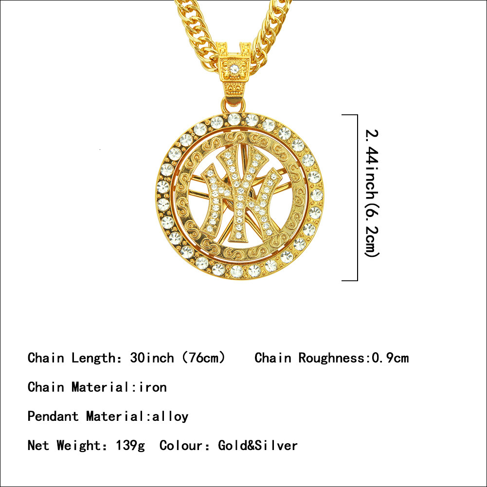 Luxury Jewelry Designer Jewelry European And American Style Personality Round Symbol Logo Gold Inlaid Diamond Necklace Men's Long Hip Hop Turntab