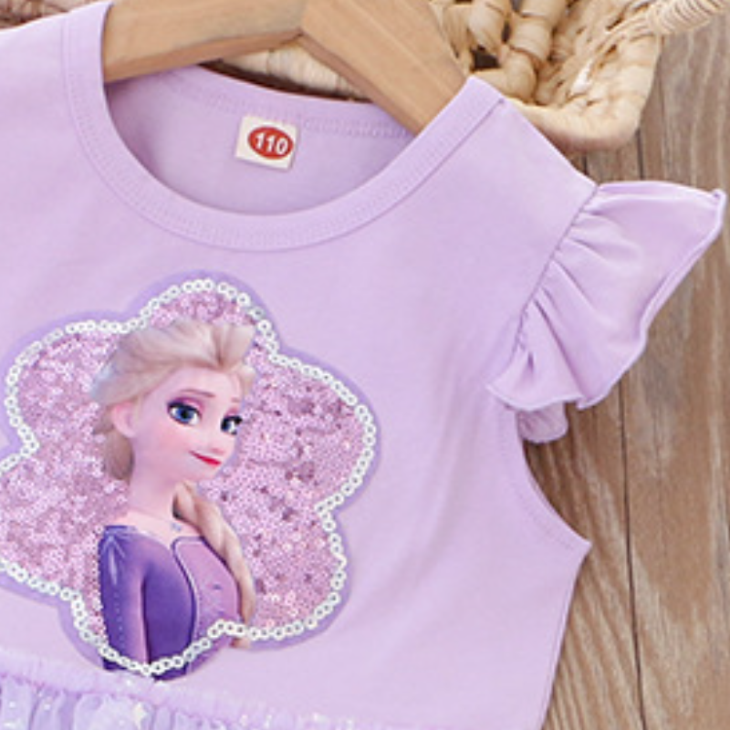 DISNEY Frozen Princess Elsa kids designer clothes toddler designer clothes Summer children clothes girl dress with flying sleeves and sequins cartoon 