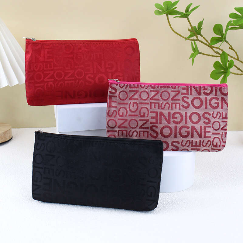 Korean Style Casual Letter Jacquard Horizontal Square Handheld Makeup Pouch Toiletry Bag for Women