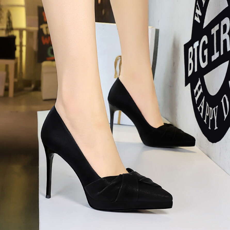 8366-2 Style Sexy Party Stiletto Super High Heels Pointed Toe Waterproof Platform Bowknot Single Women's Shoes