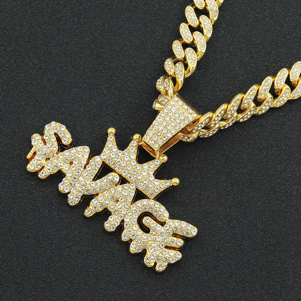 Luxury Jewelry Designer Jewelry Trendy Full Diamond Crown Letter Pendant Necklace For Men Hip Hop Style Cross-border Chain Choker