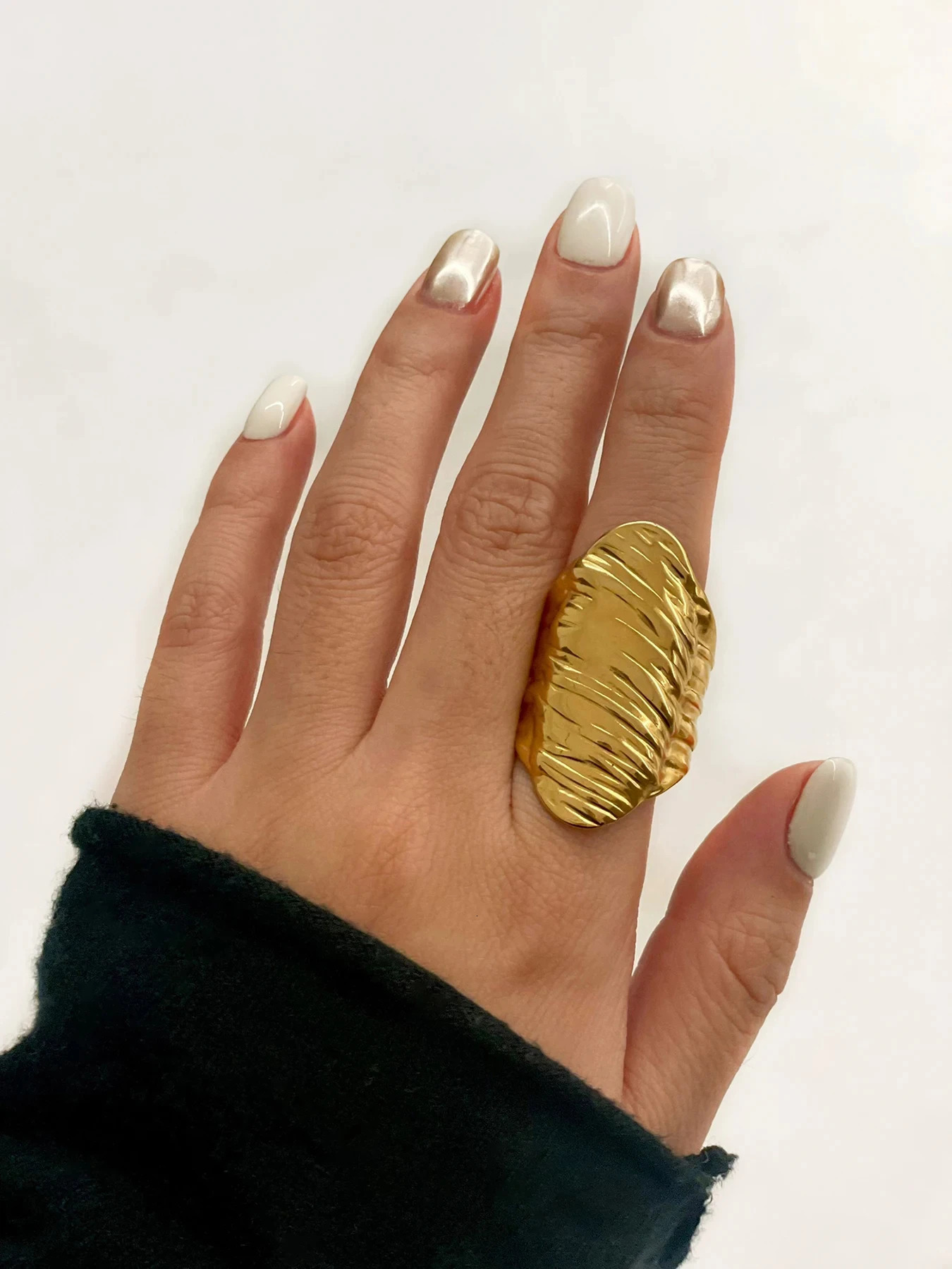 Perisbox Statement Chunky Multi-layer Full Solid Ring For Women Stainless Steel 18K Pvd Gold Plated Anti-Tarnish Opening Rings 250708