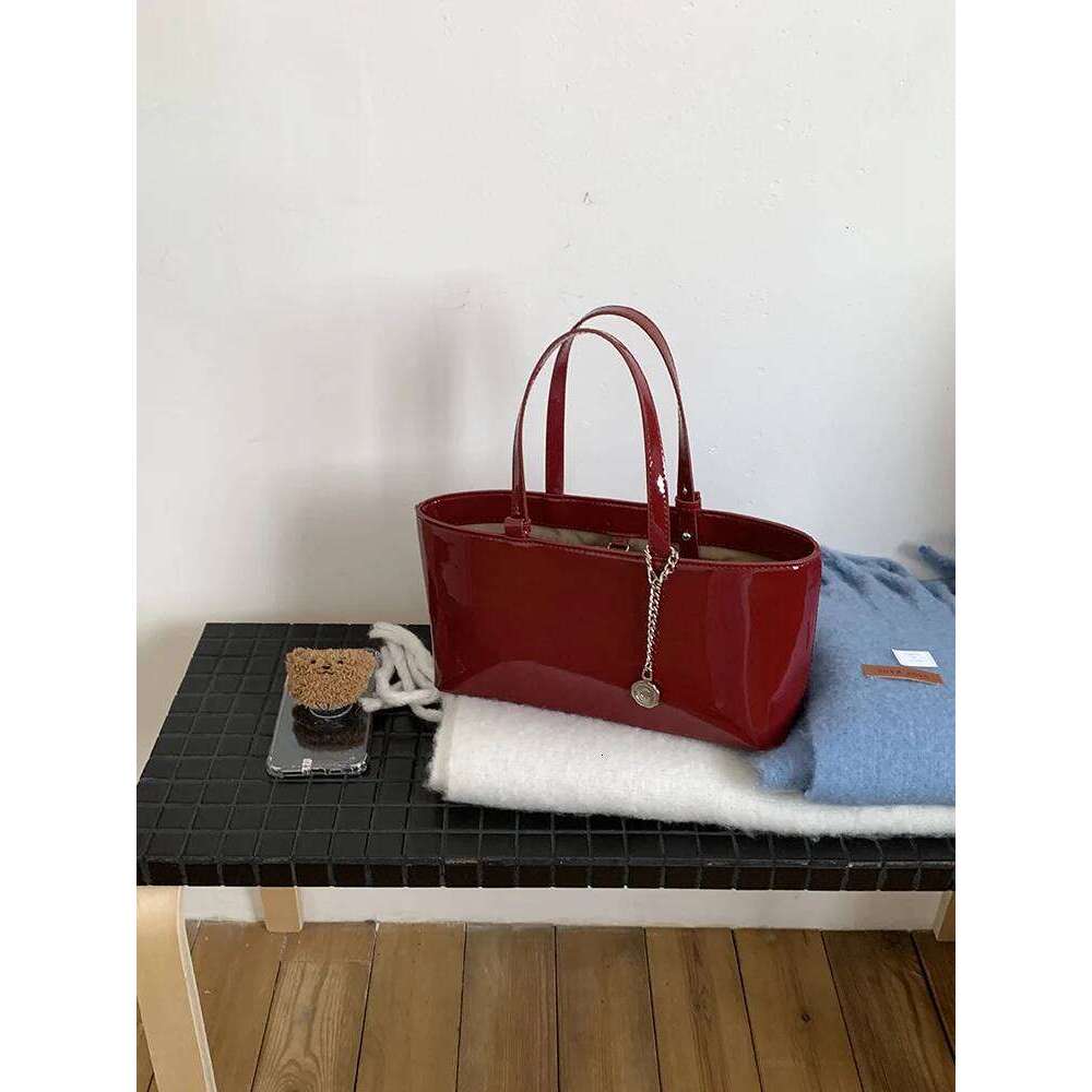 Whiterm Retro Leather Handbag Autumn Winter New Sle Korean Version Wine Red Single Oulder Underarm Bag Ele Quali