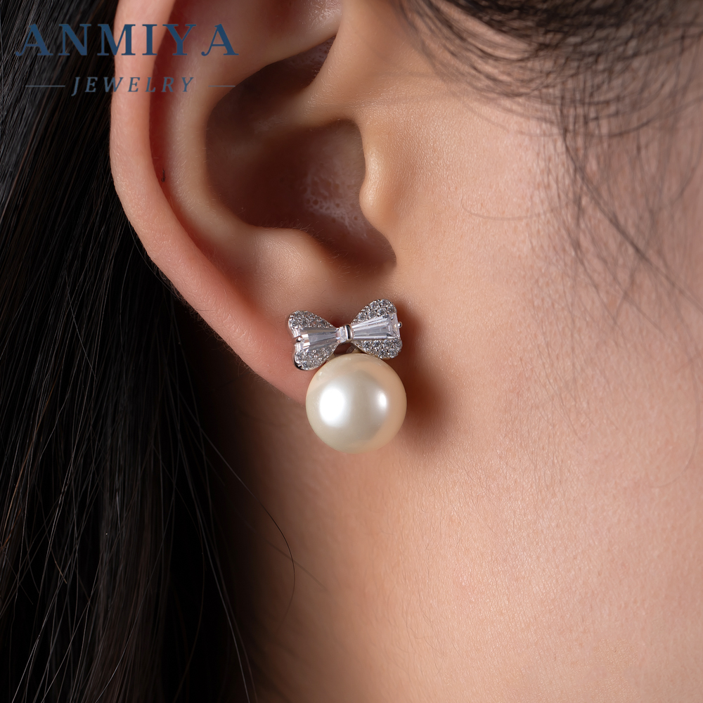 Gold Plated Bowknot Stud Earrings Pearl Festive Earring for Women Girls Christmas Jewelry Gifts