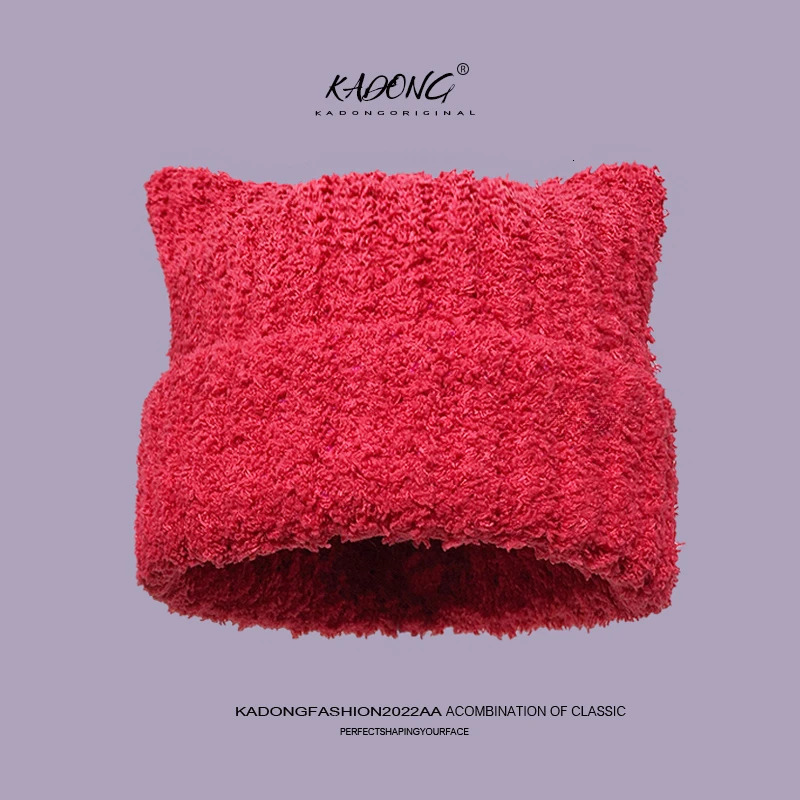 Ins Cute Cat Ears Soft Plush Knitted Cold Hats for Women Autumn and Winter Outdoor Fashion Warm Versatile Pullover Beanies 250712