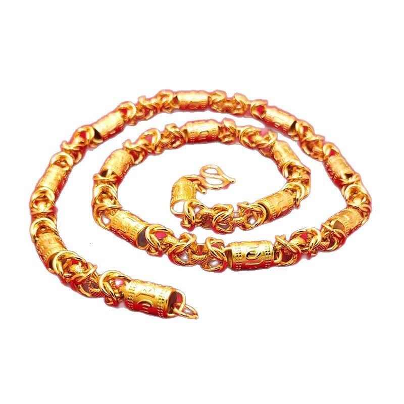 Luxury Jewelry Designer Jewelry New 10mm Six-word Mantra Dragon Bone Necklace Imitation Vietnamese Sand Gold 24K Inner And Outer Same Color High Color