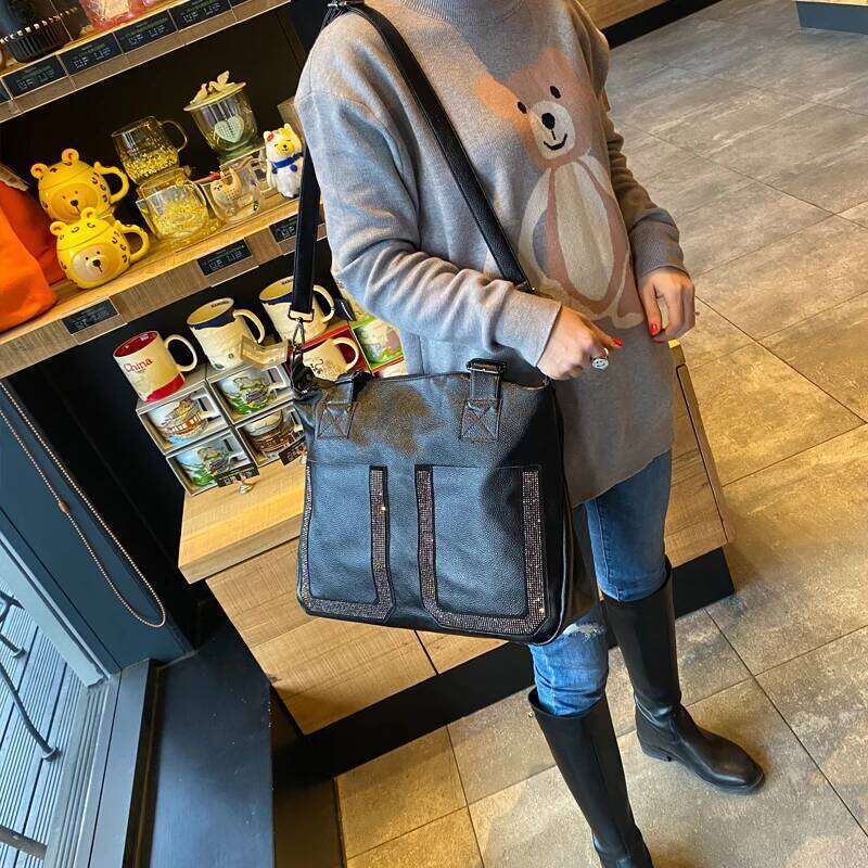 Fashion Dia Leather Women Handbags Tote Soft Black Cowhide briefcase Shoulder Bag 14 Inch Laptop Bags Big 2024