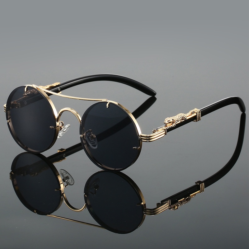 CB Rimless Round Sunglasses Vintage Men Fashion Double Bridge Multicolor Shades Women Retro Trendy Brand Luxury Design Sun Glasses UV400 Leopard