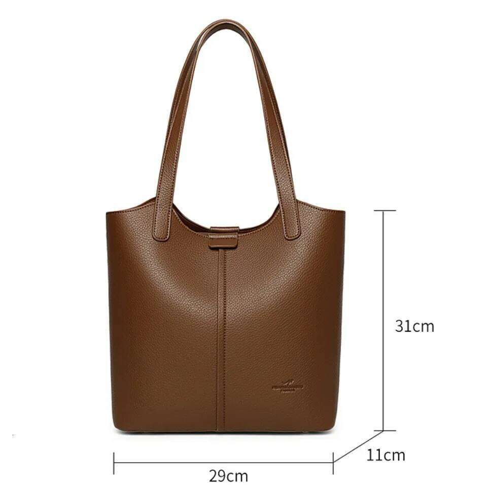 Genuine Brand Soft Leather Shoulder For Women Casual Tote Bag Female Solid Color Purse Simple Design Handbag Commuting Sac