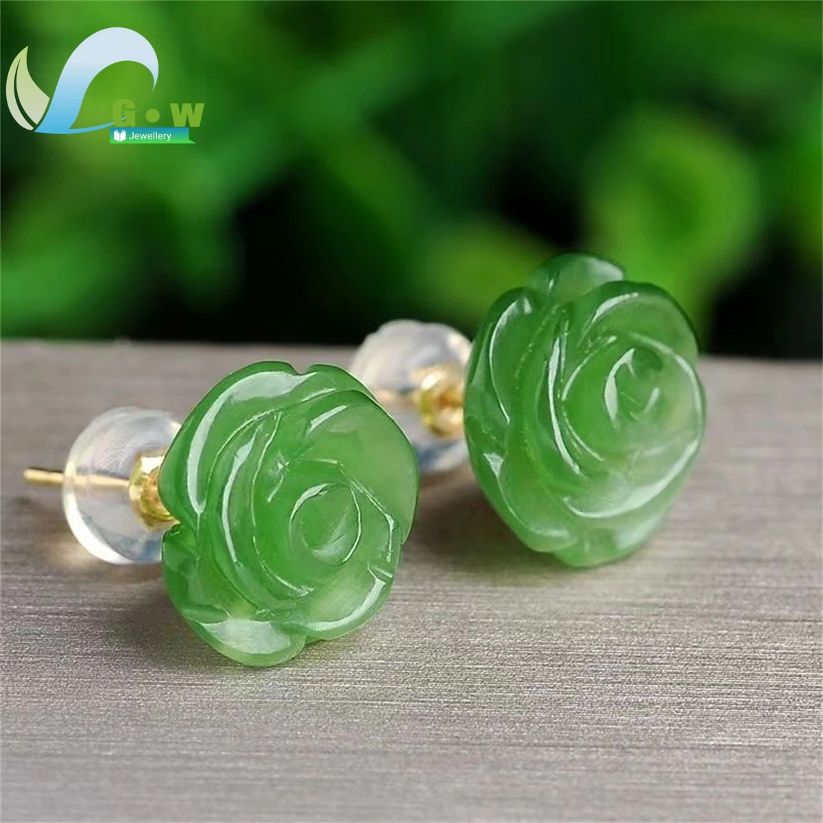 Natural Green Jade Rose Women Earrings 925 Sterling Silver Ear Studs Vintage Gemstone Jewelry Amulet Gift Ethnic Style 250711