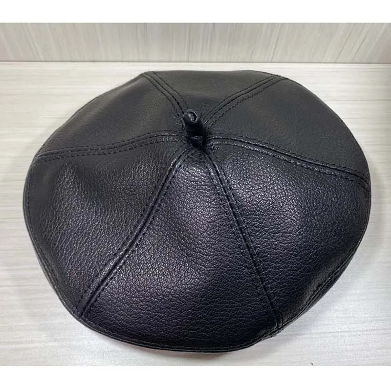 Spring/Winter 100% Real Leather Beret Hat Women Fashion European Pumpkin Painter Caps Female Rainbow Black Thin Boina 250712