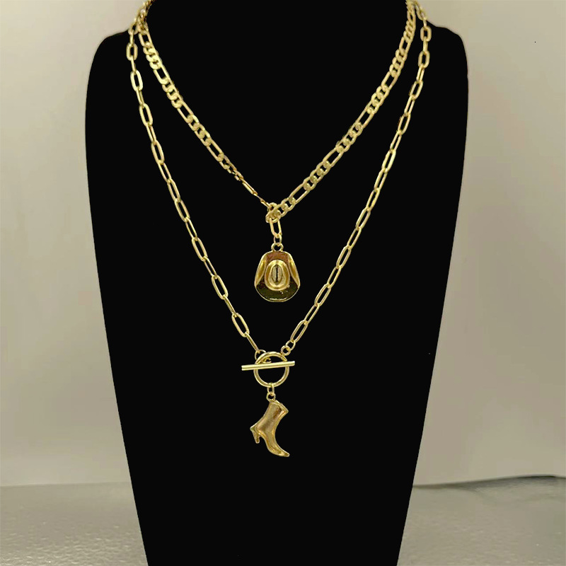 Luxury Jewelry Designer Jewelry European And American Cross-border Simple Western Cowboy Hat Necklace Niche Retro Trend Cowboy Boot Pendant Versatile