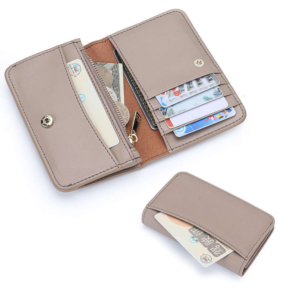 Genuine Leather Short Wallet for Women, First Layer Cowhide, Smooth Nappa Texture, Multi-Card Slot, Integrated Bifold ID Card Holder and Coin Purse