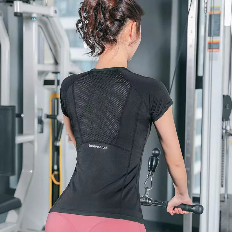 Women Summer T Shirts Slim Fit For Sports Fitness Yoga Short Sleeve Top Mesh Womens Gym Shirt Sport Wear 250708