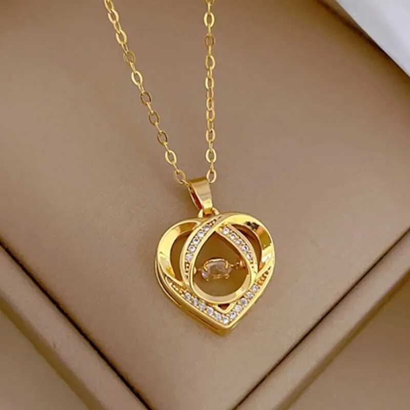 100% Smart Love Zircon Necklace for Women Gold Color Light Luxury Titanium Steel Pendant Necklaces Party Jewelry W250712