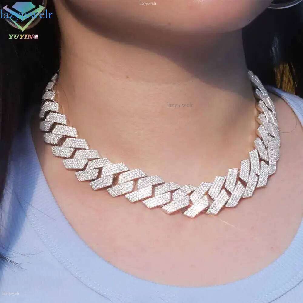 Fine jewelry 20mm wide necklace bracelet VVS dia hip hop Cuban Link Chain GRA D Moissanite sterling sier gold plate