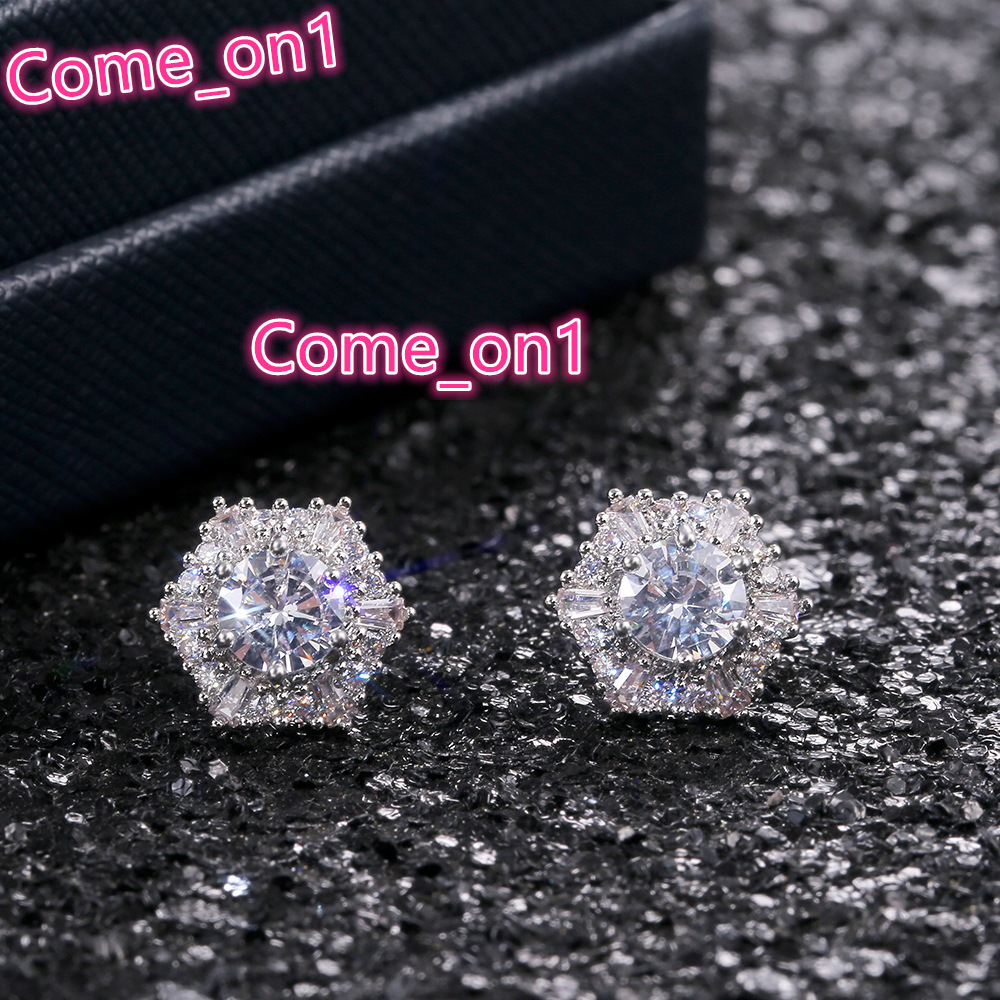 Dainty Party Gifts Zircon Flower Earrings Full Filled Diamonds Cubic Zirconia Snowflake Silver Stud Earrings Women Lovely