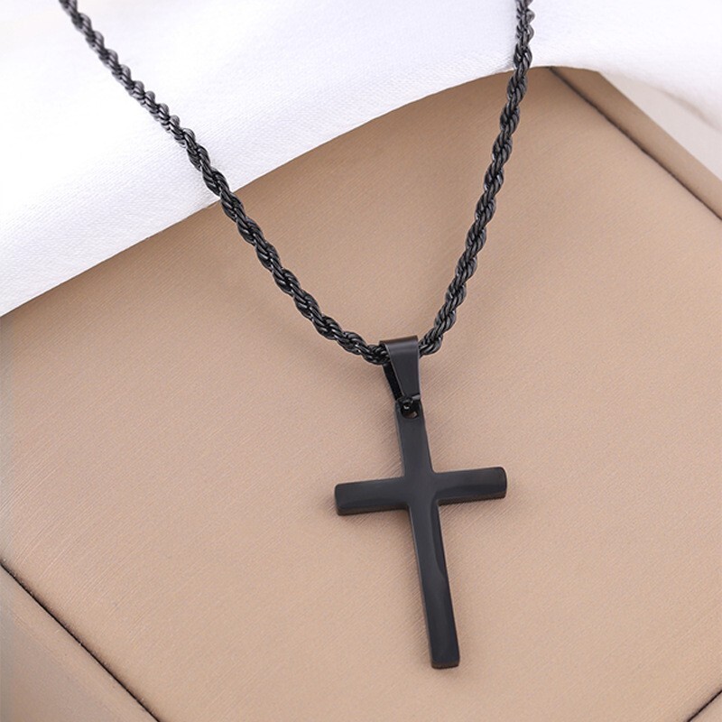 Luxury Jewelry Designer Jewelry Cross-border Amazon Gold Braided Chain Cross Stainless Steel Necklace Titanium Steel Non-fading Fashion Versatile Men&