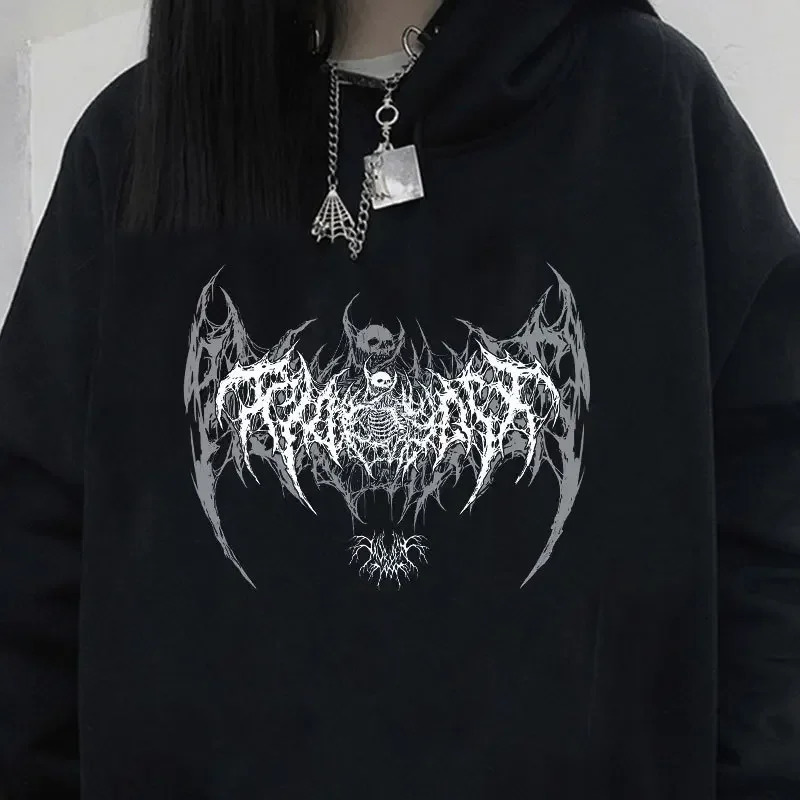 Skull Graphic Printed Long Sleeve Women Hooded Mens Sweatshirts Gothic Top Black Punk Style Fashion Cool Girl Unisex Hoodie 250707
