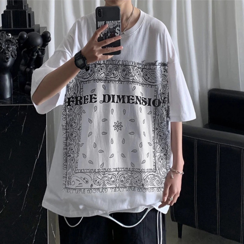 High Street Mens Printing Plus Size Tops Summer Short Sleeve Loose Youth Street Casual T Shirts Fashion Korean Men Clothing 250711