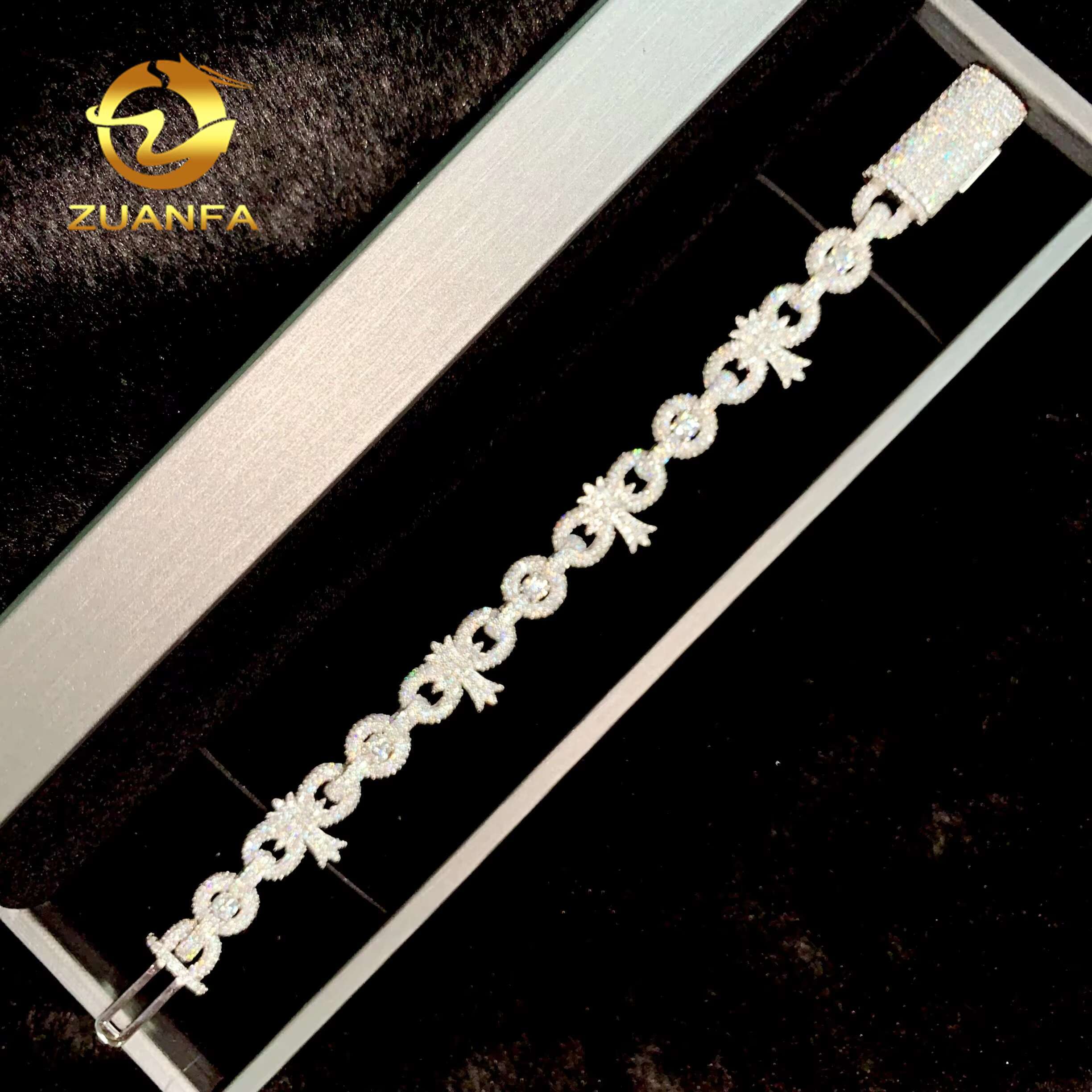 Zuanfa Jewelry Big Stones Moissanite Cross Bracelet 10mm Infinity Cuban Link Chain Moissanite Cuban Link Bracelet Cuban Chain