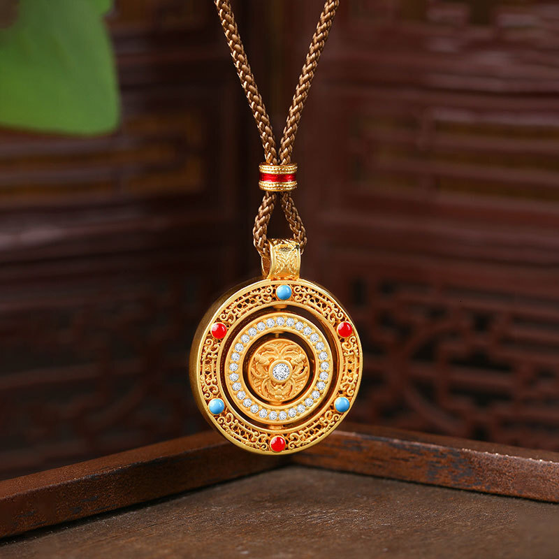 Luxury Jewelry Designer Jewelry Tiktok Hot-selling Wei Xue Same Style Gold-plated Ancient Inlaid Red Green Fortune In Front Of Eyes Rotatable Round Pe