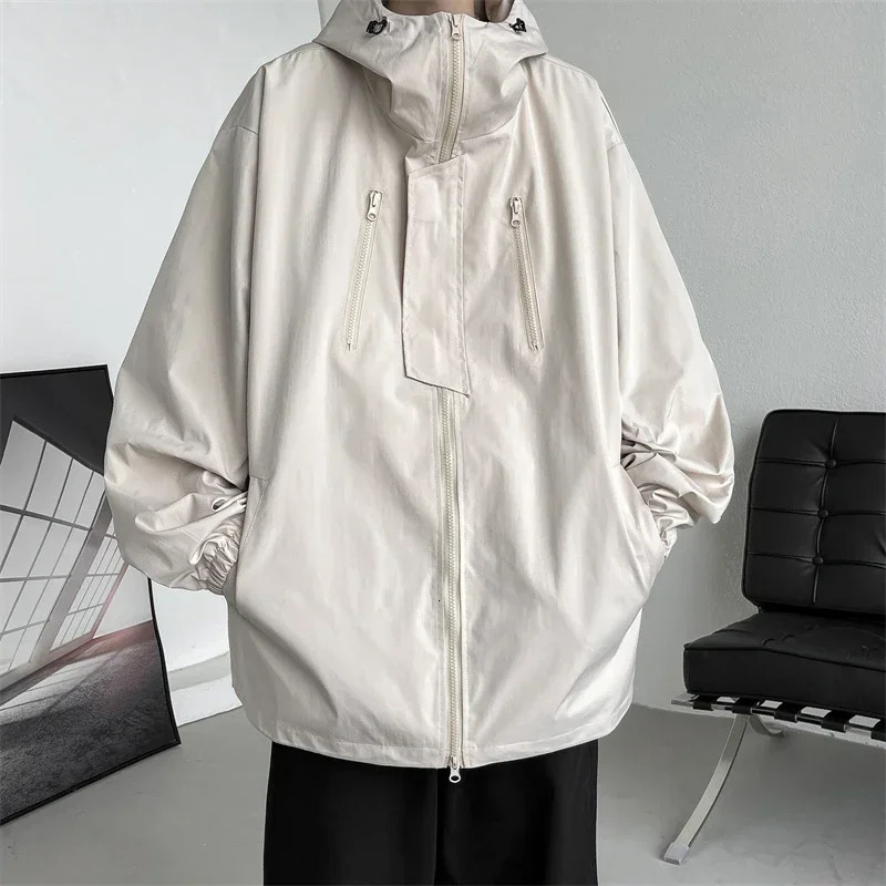 Men Hooded Jacket Men Bomber Jacket Mens Windbreakers Zipper Coats Spring Autumn Loose Cargo Jacket Men Casual Sportswear 250708