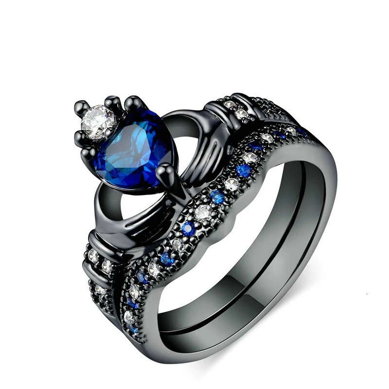 Charm Couple Ring Stainless Steel Black Mens Blue Zircon Ladies Set Valentines Day Wedding Metal 250704
