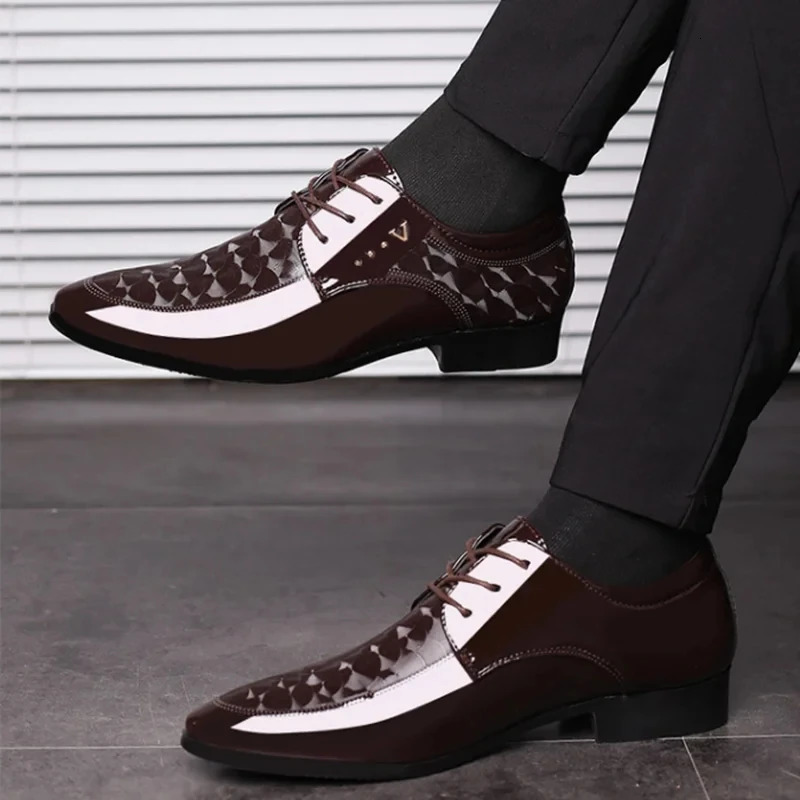 Italian Dress Mens Shoes Men Formal Shoe Black Patent Leather Men Lace Up Point Toe Business Casual Men Wedding Party Office Man 250712