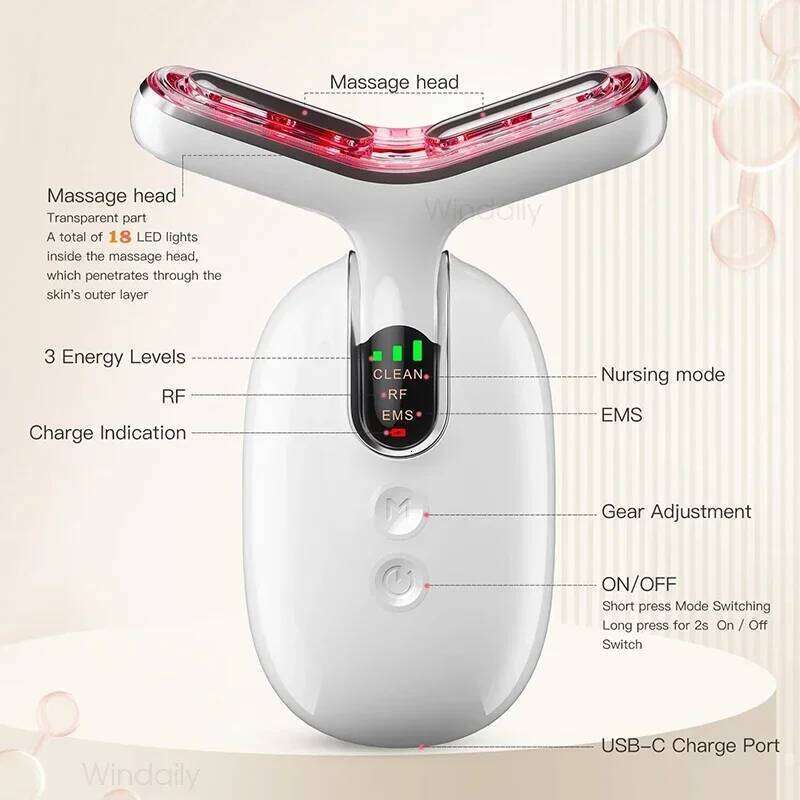 Face Neck Lifting Device Vibration EMS Facial Massager LED Light Therapy Hine Tighten Wrinkle Remover Skin Care Tools