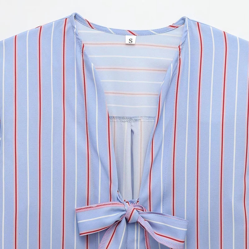 TRAF Striped Shirts Blouses Womens Shirt Spring Cropped Oversized Long Sleeve T-Shirt Elegant Bow Lace-Up Tops For Woman 250708