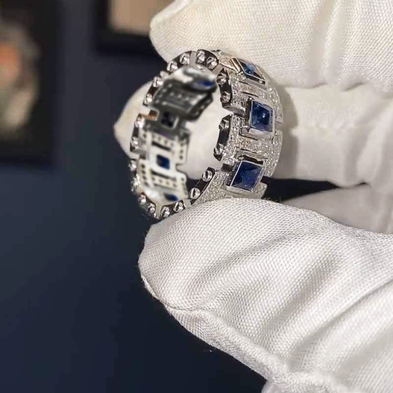 2025 Choucong Ins Top Sell Sparkling Vintage Jewelry 18K White Gold Fill Princess Cut Blue Sapphire CZ Diamond Promise Party Women Bridal Ring Gift