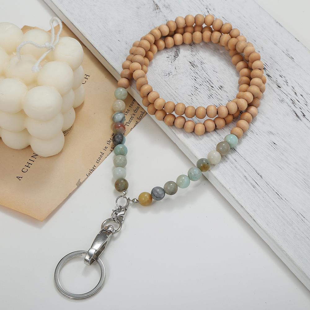 Luxury Jewelry Designer Jewelry Amazon Stone Wood Bead Mask Chain Lanyard Work ID Badge Necklace ID Badge Easy Pull Buckle Sweater Long Necklace