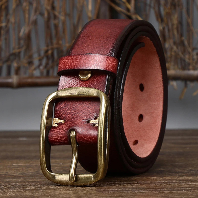 3.8CM Thick Cowhide Copper Buckle Genuine Leather Casual Jeans Belt Men High Quality Retro Male Strap Cintos 250711